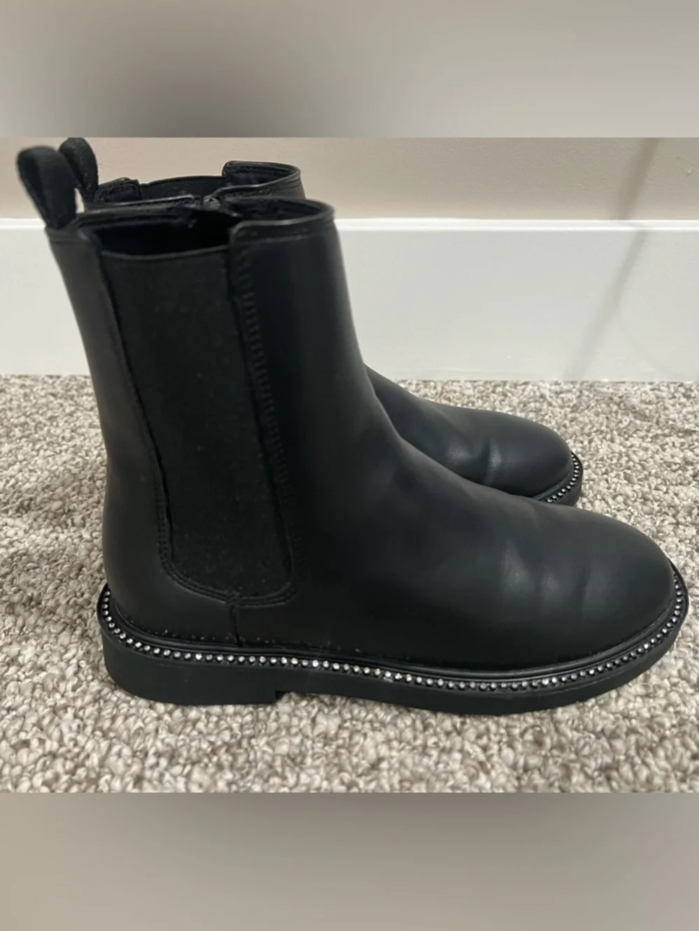 ZARA Black Chelsea Ankle Boots Studded Sole Zip Kids Size US 2 EU 33